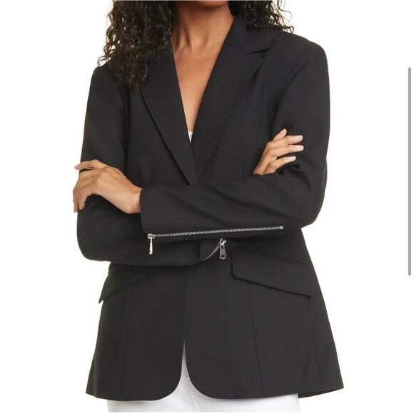 Cinq‎ à Sept- Kym Zipper Cuff Blazer Black Size 8 Formal Corporate Interview - Picture 1 of 14